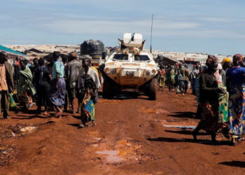 A United Nations Organization Stabilization Mission in the Democratic Republic of the Congo (MONUSCO) armoured personnel carrier (APC) drives through a road in Rhoe camp for the internally displaced people (IDPs) in Djugu's territory, north-east of the Democratic Republic of Congo. (Reuters/File)