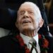 (FILES) Former President Jimmy Carter departs after the funeral service for former first lady Rosalynn Carter at Maranatha Baptist Church, in Plains, Georgia, on November 29, 2023. (Photo by Alex Brandon / POOL / AFP)