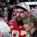 Kansas City Chiefs’ tight end #87 Travis Kelce and US singer-songwriter Taylor Swift embrace as they celebrate the Chiefs winning Super Bowl LVIII against the San Francisco 49ers at Allegiant Stadium in Las Vegas, Nevada, February 11, 2024. (Photo by TIMOTHY A. CLARY / AFP)