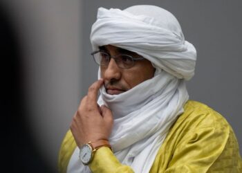 Al Hassan Ag Abdoul Aziz pictured at the courtroom of the International Criminal Court in The Hague, the Netherlands [File: Peter Dejong/Pool/via Reuters]